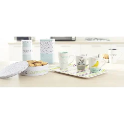 Gifi Boîte à café vert d'eau avec couvercle blanc triangles noirs Outlet