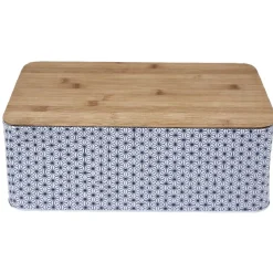 Gifi Boîte à pain métal design géométrique et couvercle bambou