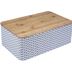 Gifi Boîte à pain métal design géométrique et couvercle bambou