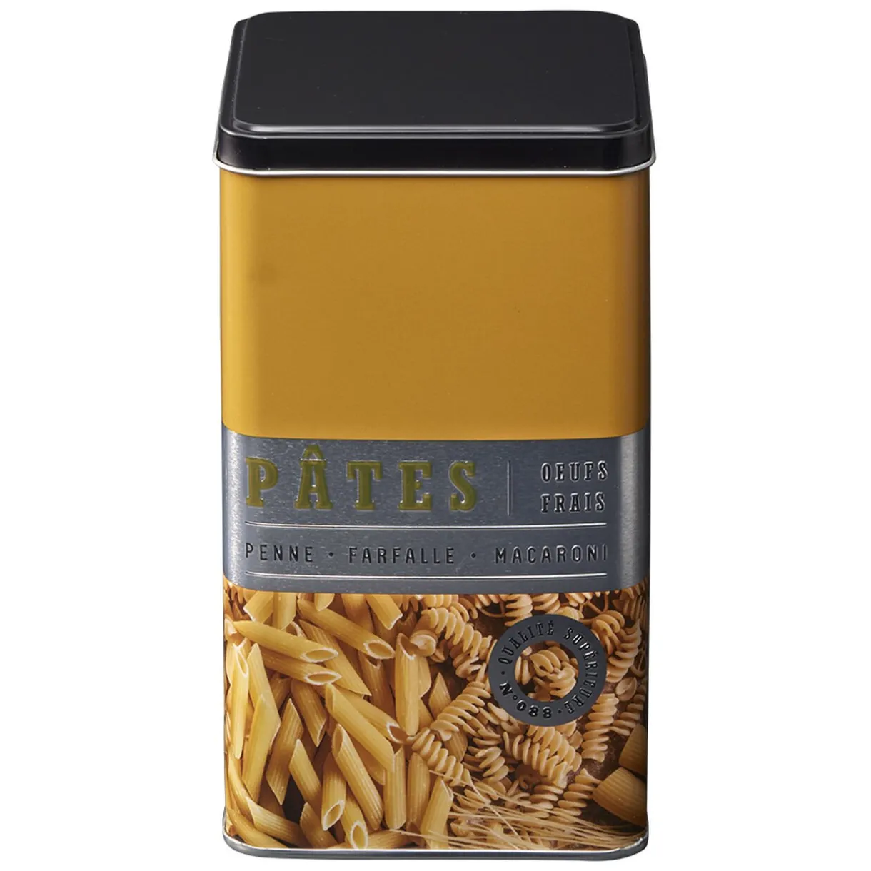 Gifi Boîte à pâtes carrée en métal décorée jaune moutarde Clearance