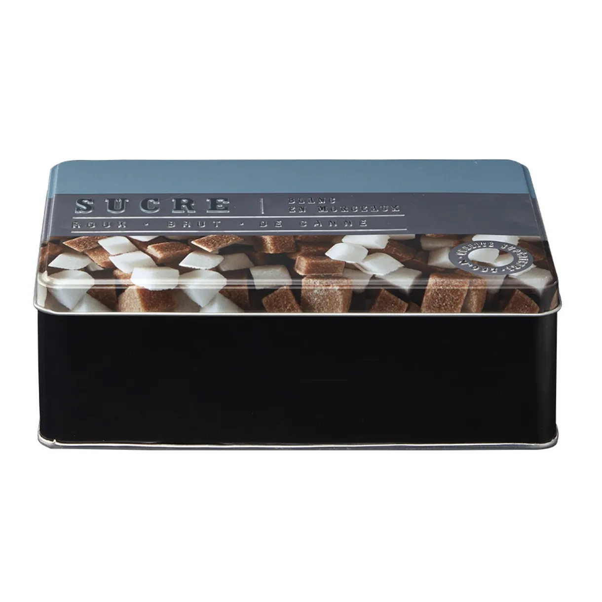 Gifi Boîte à sucre rectangulaire en métal décorée bleu gris New
