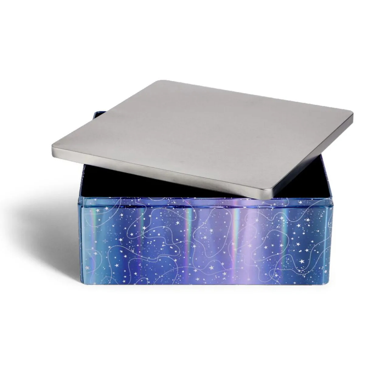 Gifi Boîte alimentaire carré en fer décor bleu et argenté 26x26xH10cm Clearance