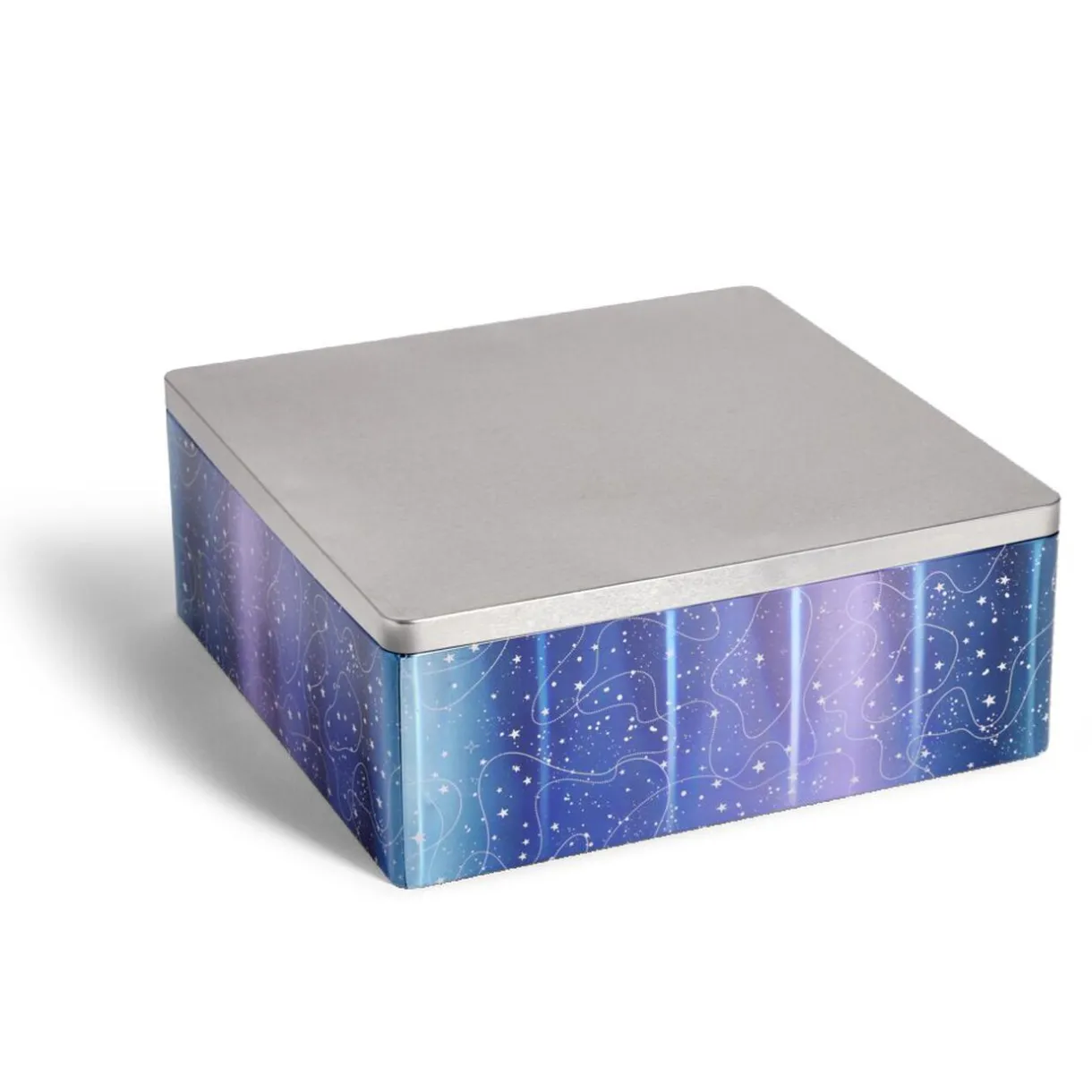 Gifi Boîte alimentaire carré en fer décor bleu et argenté 26x26xH10cm Clearance