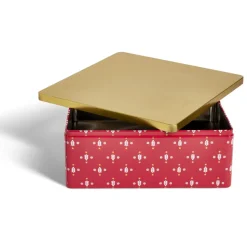 Gifi Boîte alimentaire carrée motif Noël métal rouge et dorée 26x26xH10cm Hot