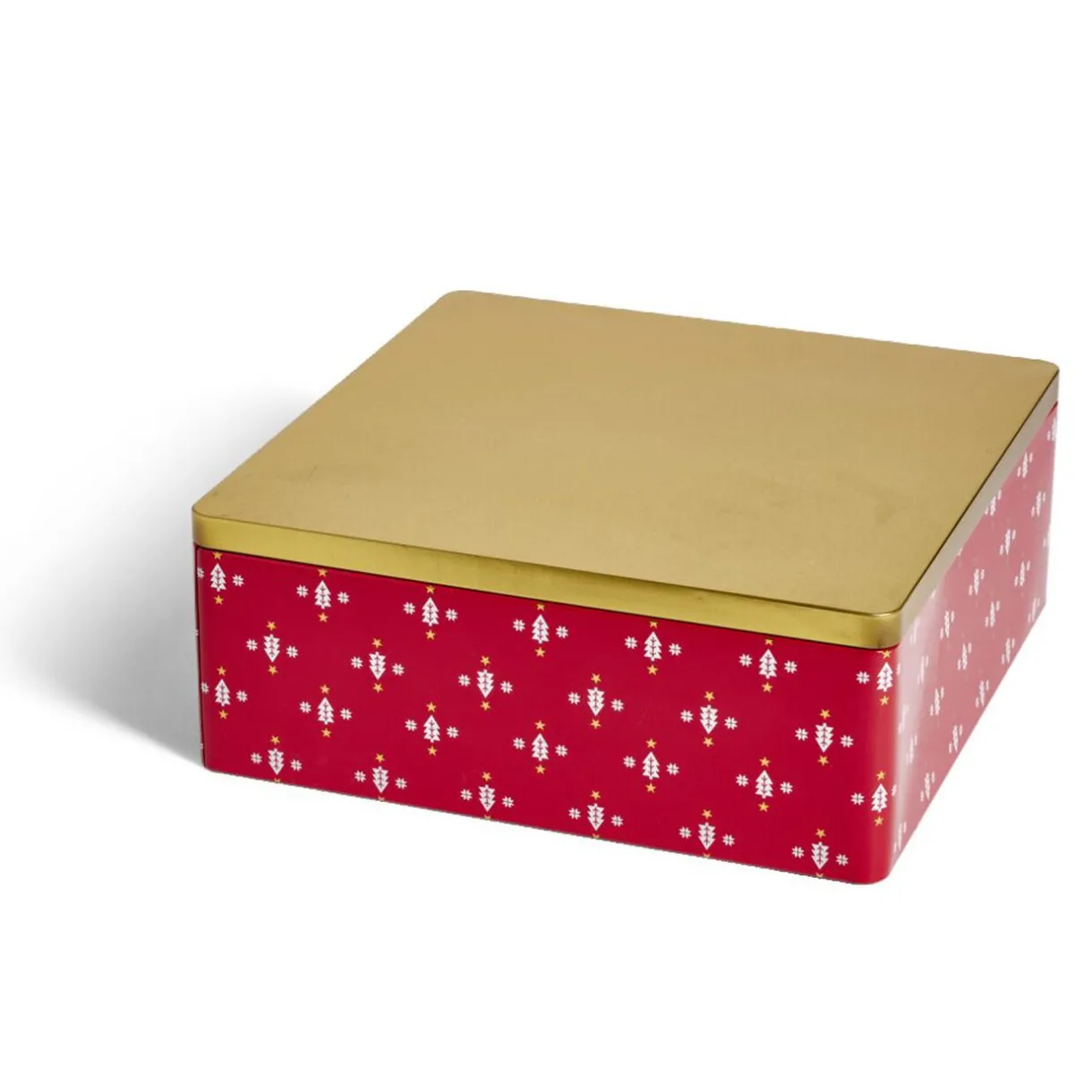 Gifi Boîte alimentaire carrée motif Noël métal rouge et dorée 26x26xH10cm Hot