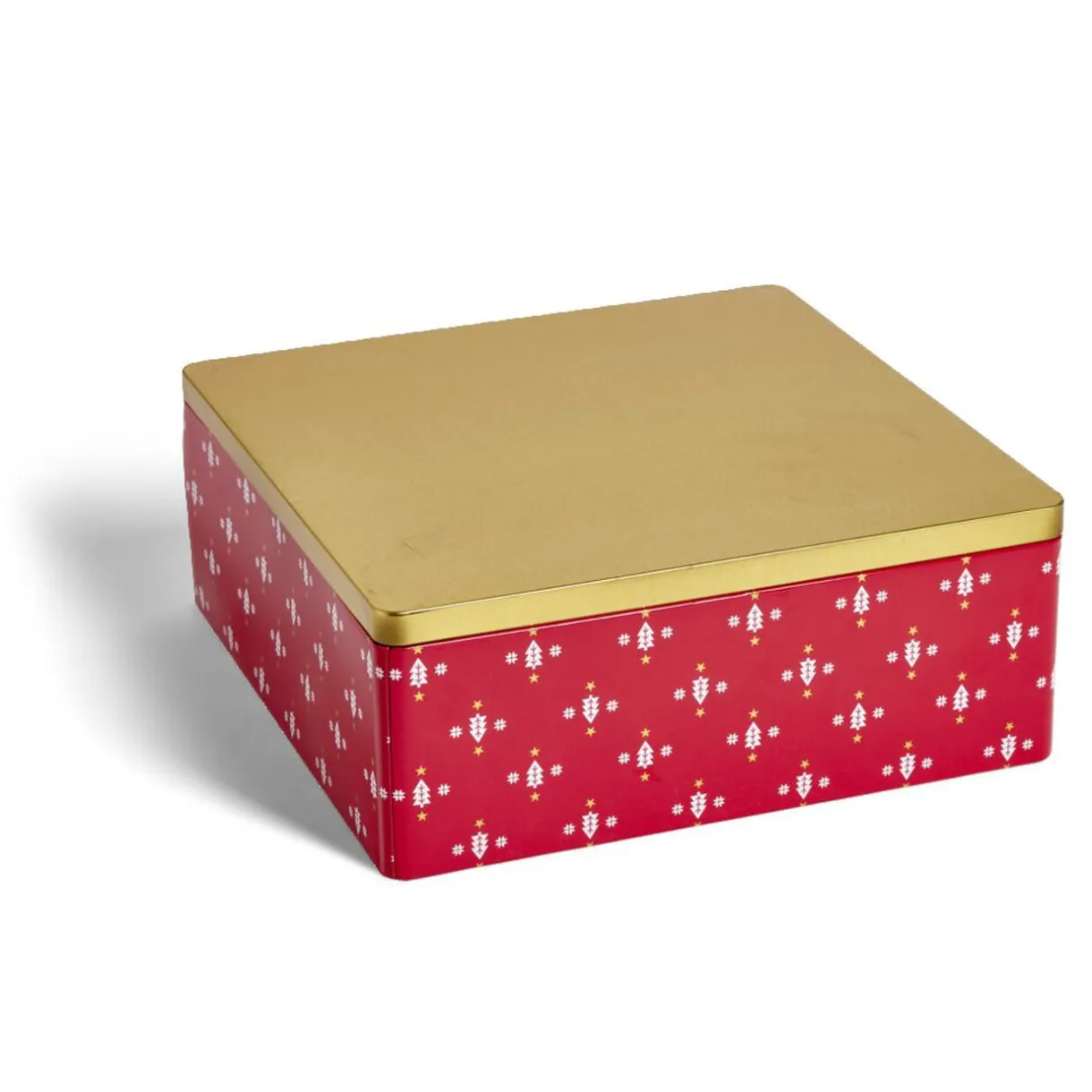 Gifi Boîte alimentaire carrée motif Noël métal rouge et dorée 26x26xH10cm Hot