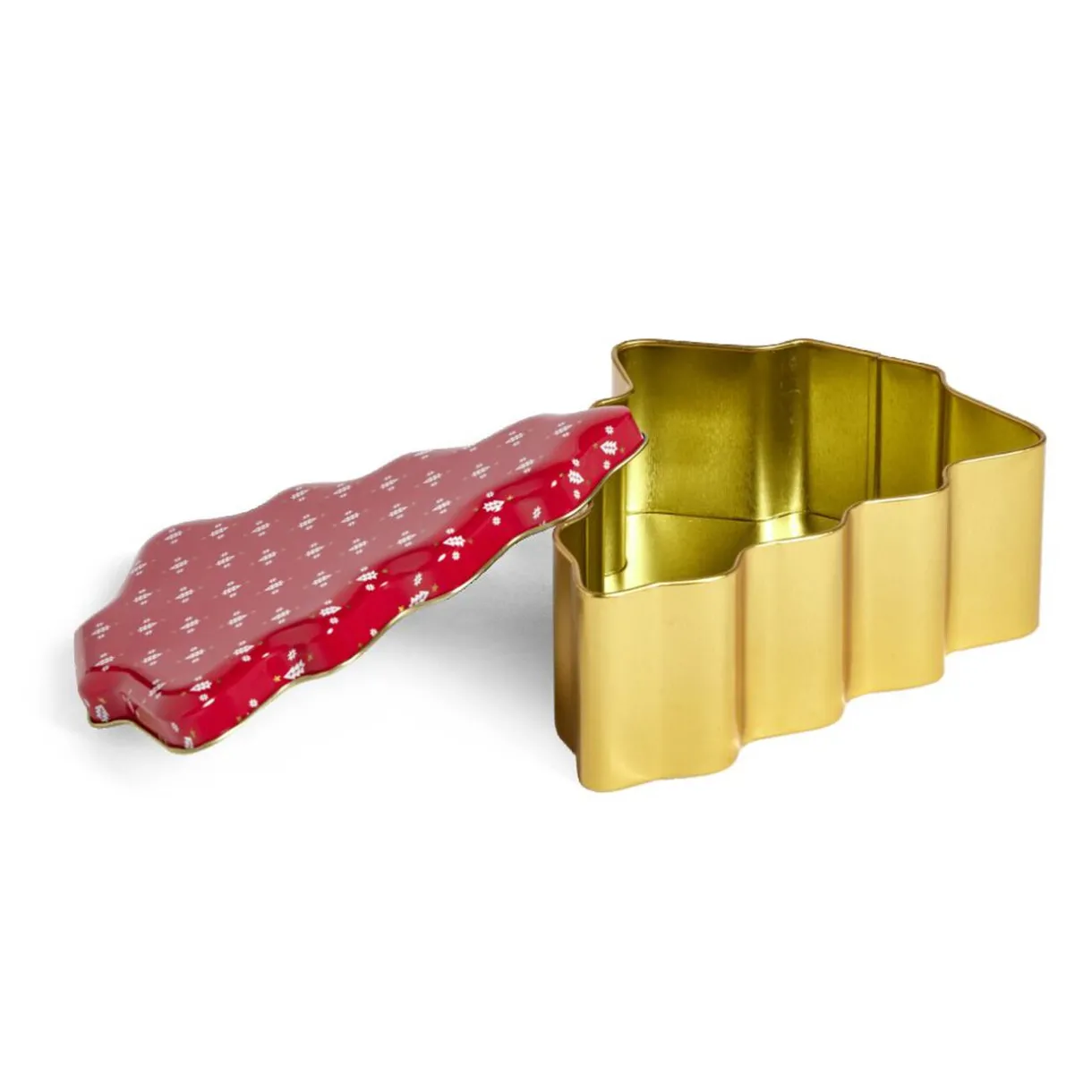 Gifi Boîte alimentaire Noël forme sapin métal rouge et doré 18x14,5xH6,5cm