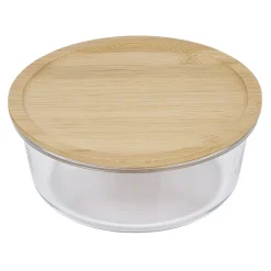 Gifi Boîte de conservation ronde en verre avec couvercle en bambou 850 ml Clearance
