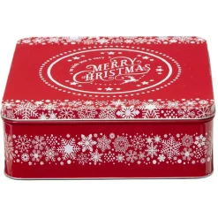 Gifi Boîte de Noël carré vintage métal Merry Christmas rouge