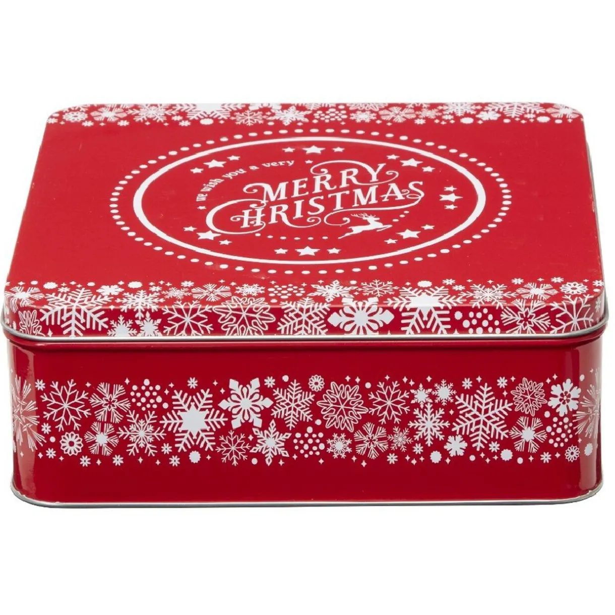 Gifi Boîte de Noël carré vintage métal Merry Christmas rouge