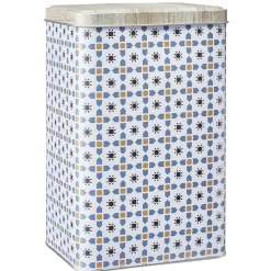 Gifi Boîte en métal décor carreau de ciment avec couvercle effet bois Clearance