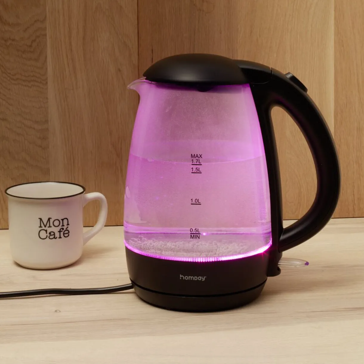 Gifi Bouilloire LED sans fil couleurs variables Homday en verre 1,7 L New