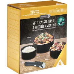 Gifi Casserole aluminium noir x3 avec poignée amovible x1 Discount