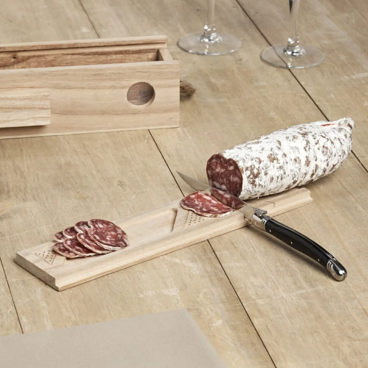 Gifi Cave à saucisson bois et couteau Online