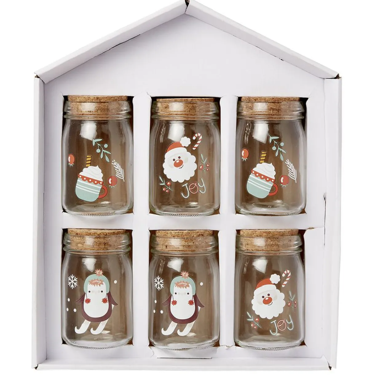 Gifi Coffret mini bocal en verre motif Noël couvercle liège x6 Clearance