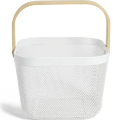 Gifi Corbeille à fruit métal mesh blanc et anse bambou Outlet