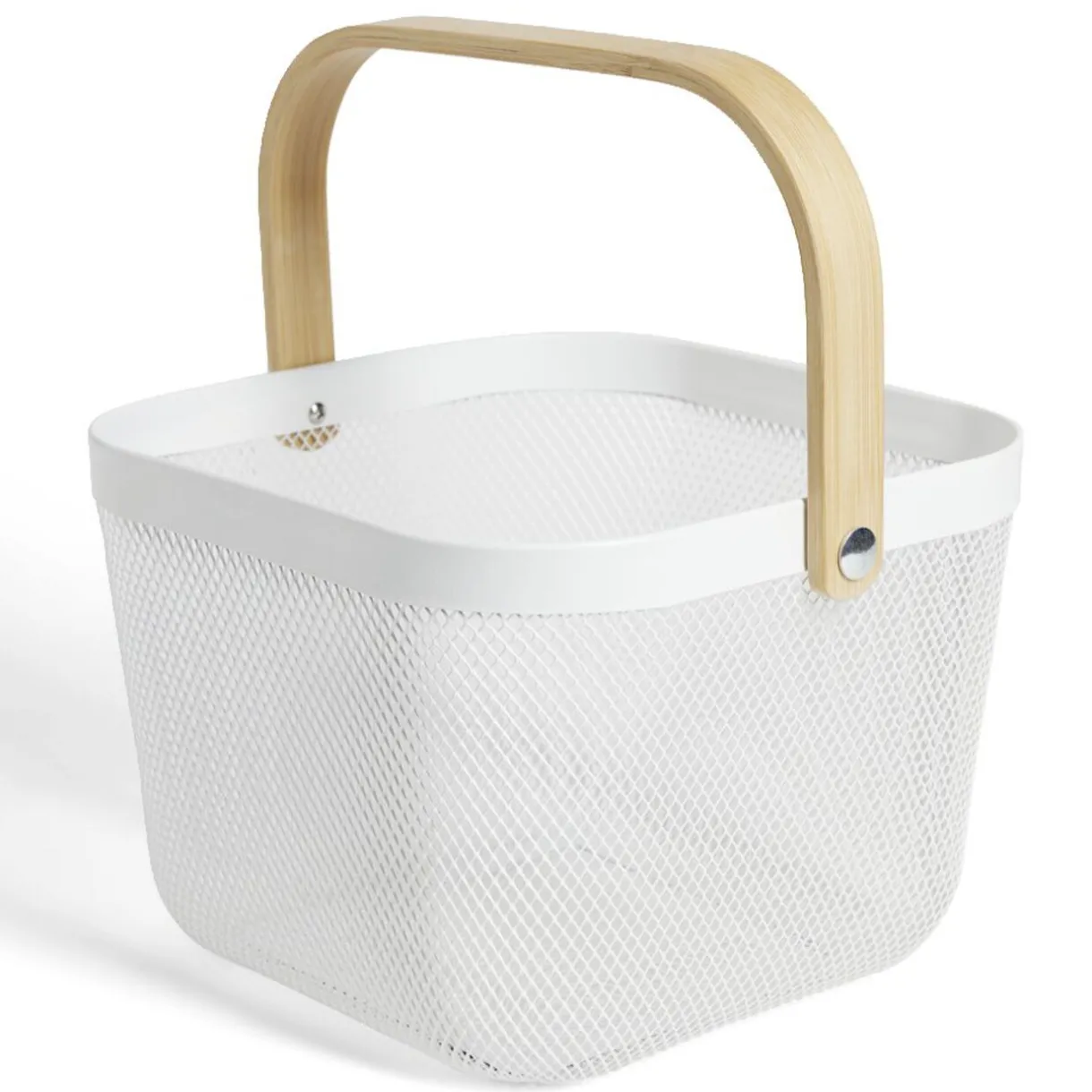 Gifi Corbeille à fruit métal mesh blanc et anse bambou Outlet