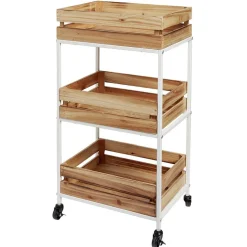 Gifi Desserte à roulette en bois design cagette naturel 3 niveaux Discount