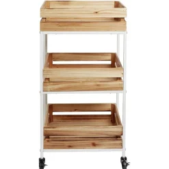 Gifi Desserte à roulette en bois design cagette naturel 3 niveaux Discount