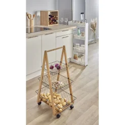 Gifi Desserte bambou panier métal 3 niveaux 54,5x36,5xH85 cm Sale
