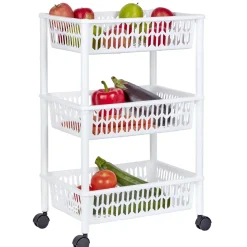 Gifi Desserte de cuisine 3 niveaux panières blanches Sale