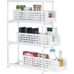 Gifi Desserte de cuisine 3 tiroirs coulissants blanc Outlet