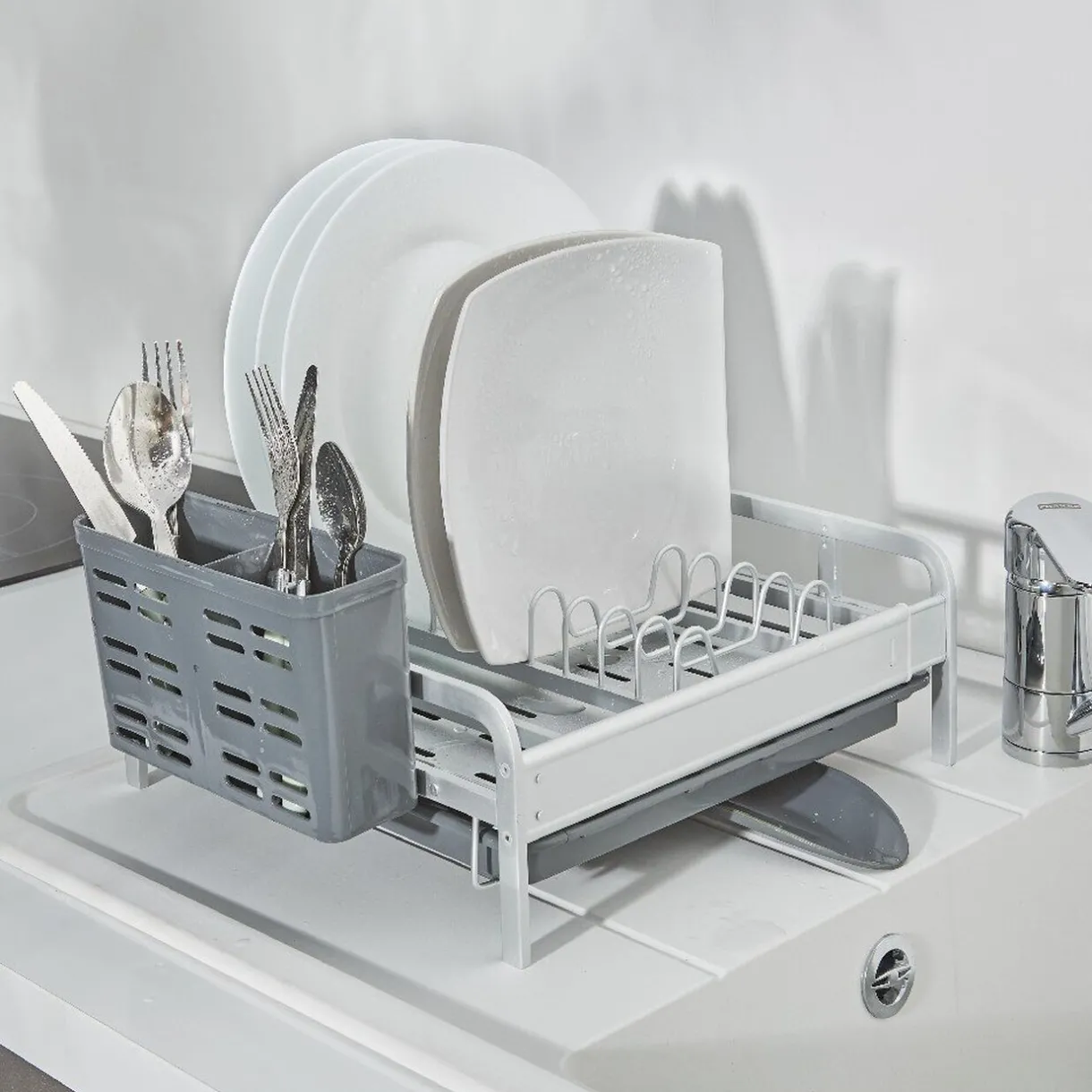 Gifi Egouttoir à vaisselle extensible gris et blanc Sale