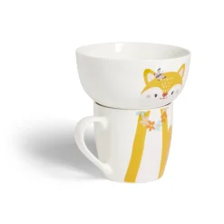Gifi Ensemble bol et mug en porcelaine motif enfant motif renard H15cm Best