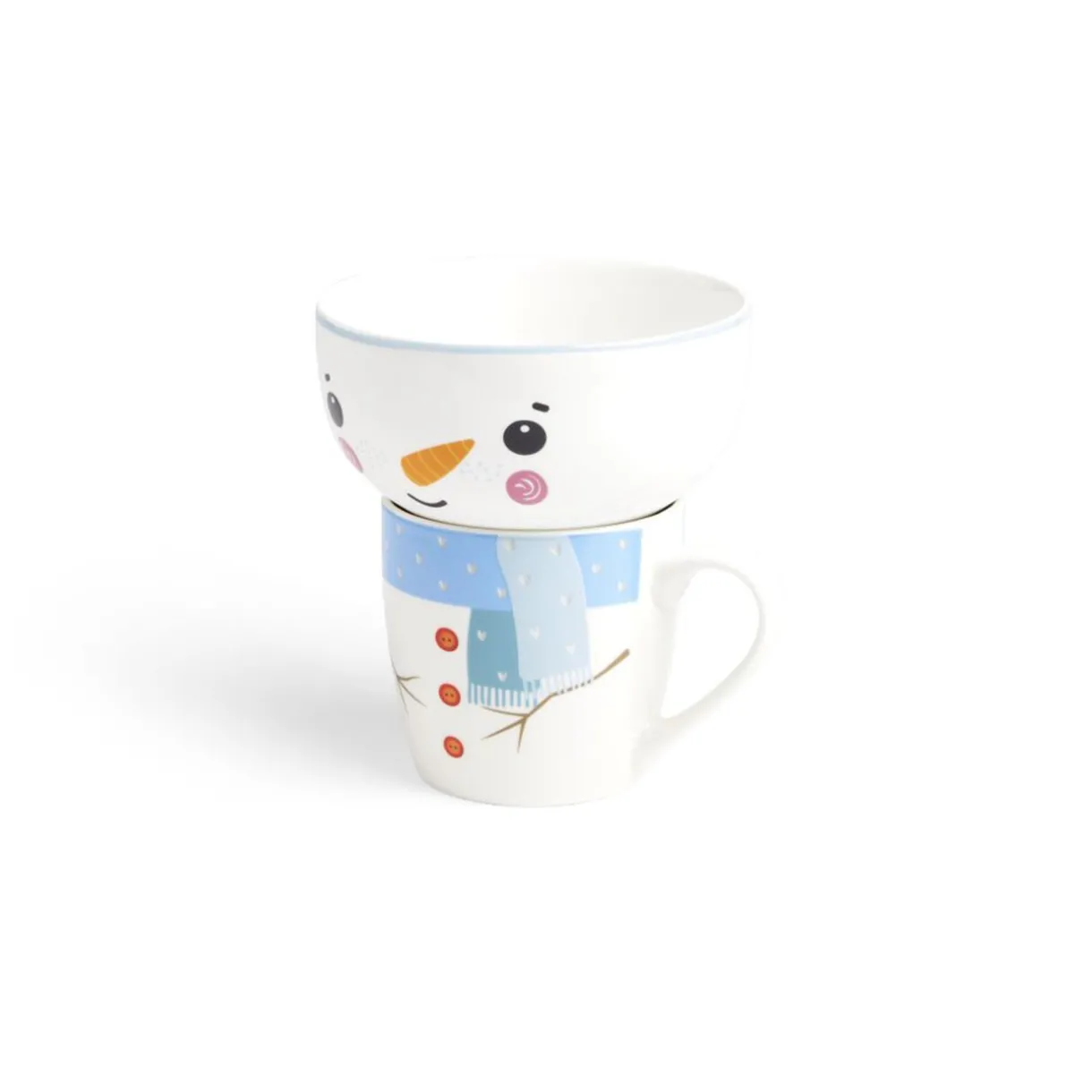 Gifi Ensemble mug 355ml avec bol 520ml porcelaine motif bonhomme de neige