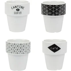 Gifi Gobelet en porcelaine design blanc noir 11 cl x4