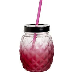 Gifi Gobelet en verre forme ananas avec paille et couvercle Ø9,5xH12,5cm