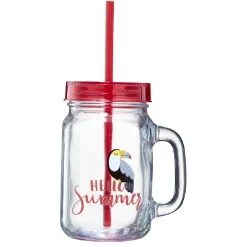 Gifi Gobelet en verre motif exotique avec paille 480 ml