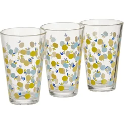 Gifi Gobelet haut verre transparent motif citron jaune et bleu 30cl x3