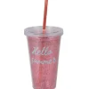 Gifi Gobelet plastique rose et paille décor pastèque hello summer