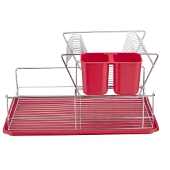 Gifi Égouttoir avec plateau et supports couverts rouges 2 niveaux