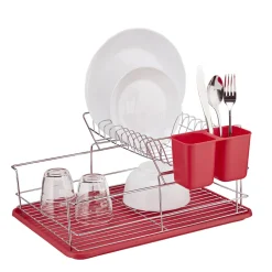 Gifi Égouttoir avec plateau et supports couverts rouges 2 niveaux