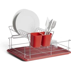 Gifi Égouttoir vaisselle base métal gris et rouge Sale