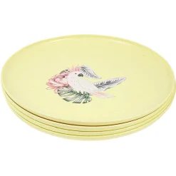 Gifi Lot de 4 assiettes plates décor oiseau et feuille