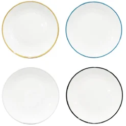 Gifi Lot de 4 assiettes plates rondes porcelaine blanche avec liseré coloré Outlet
