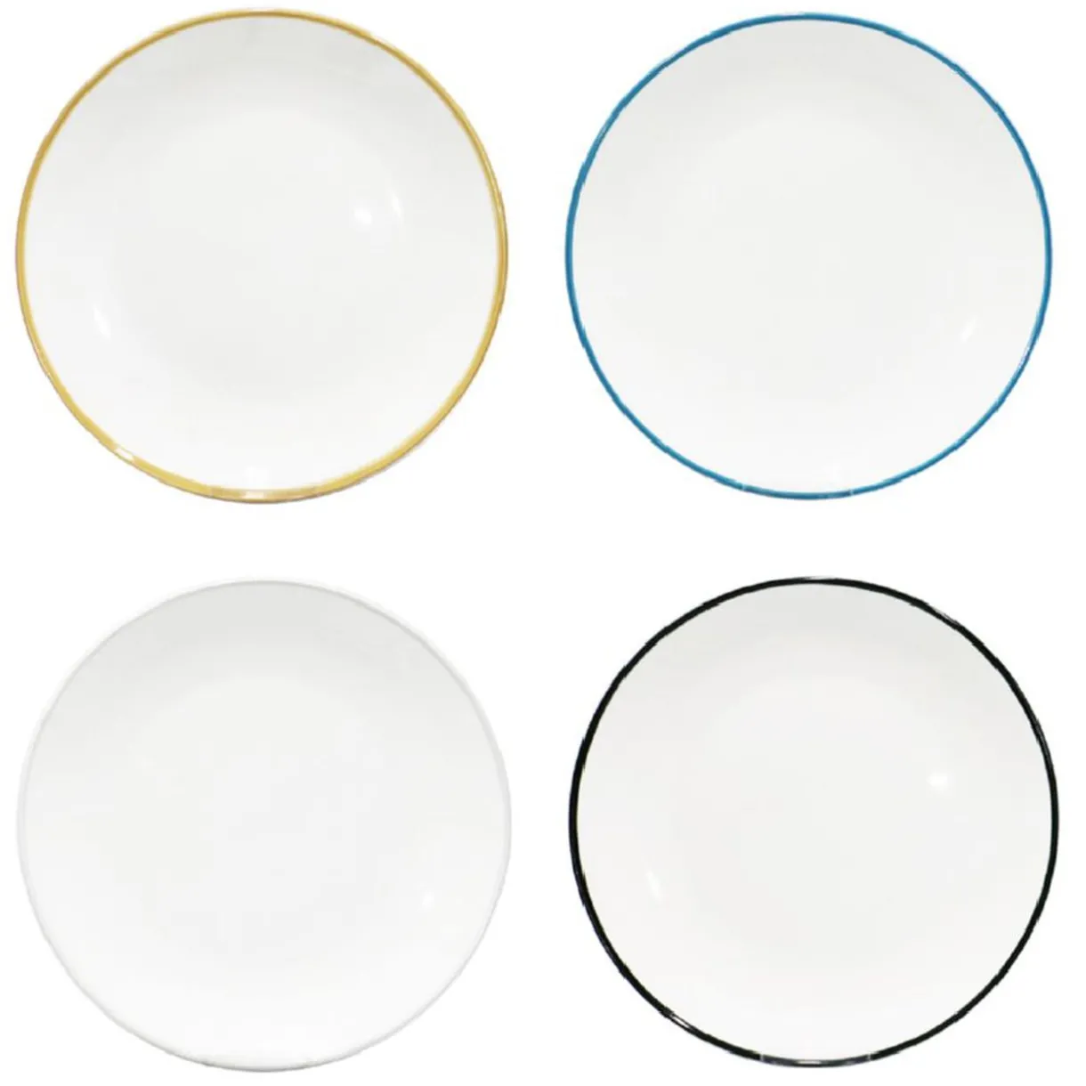 Gifi Lot de 4 assiettes plates rondes porcelaine blanche avec liseré coloré Outlet