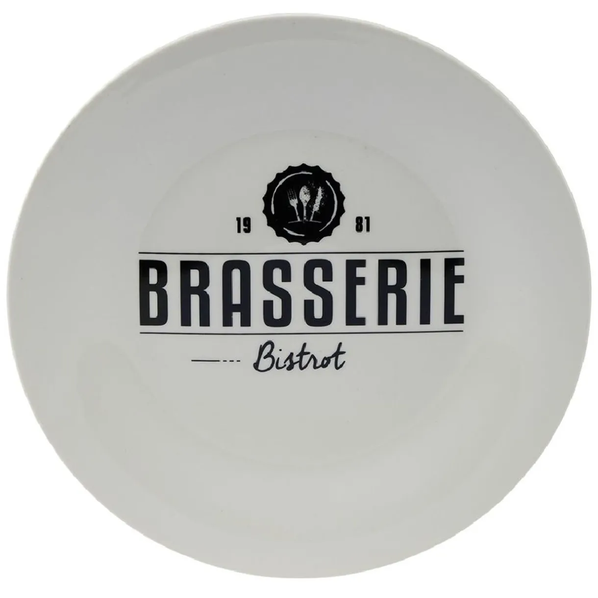 Gifi Lot de 4 assiettes plates rondes Bistrot porcelaine blanche
