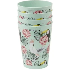 Gifi Lot de 4 gobelets décor oiseau et feuille 60 cl Clearance
