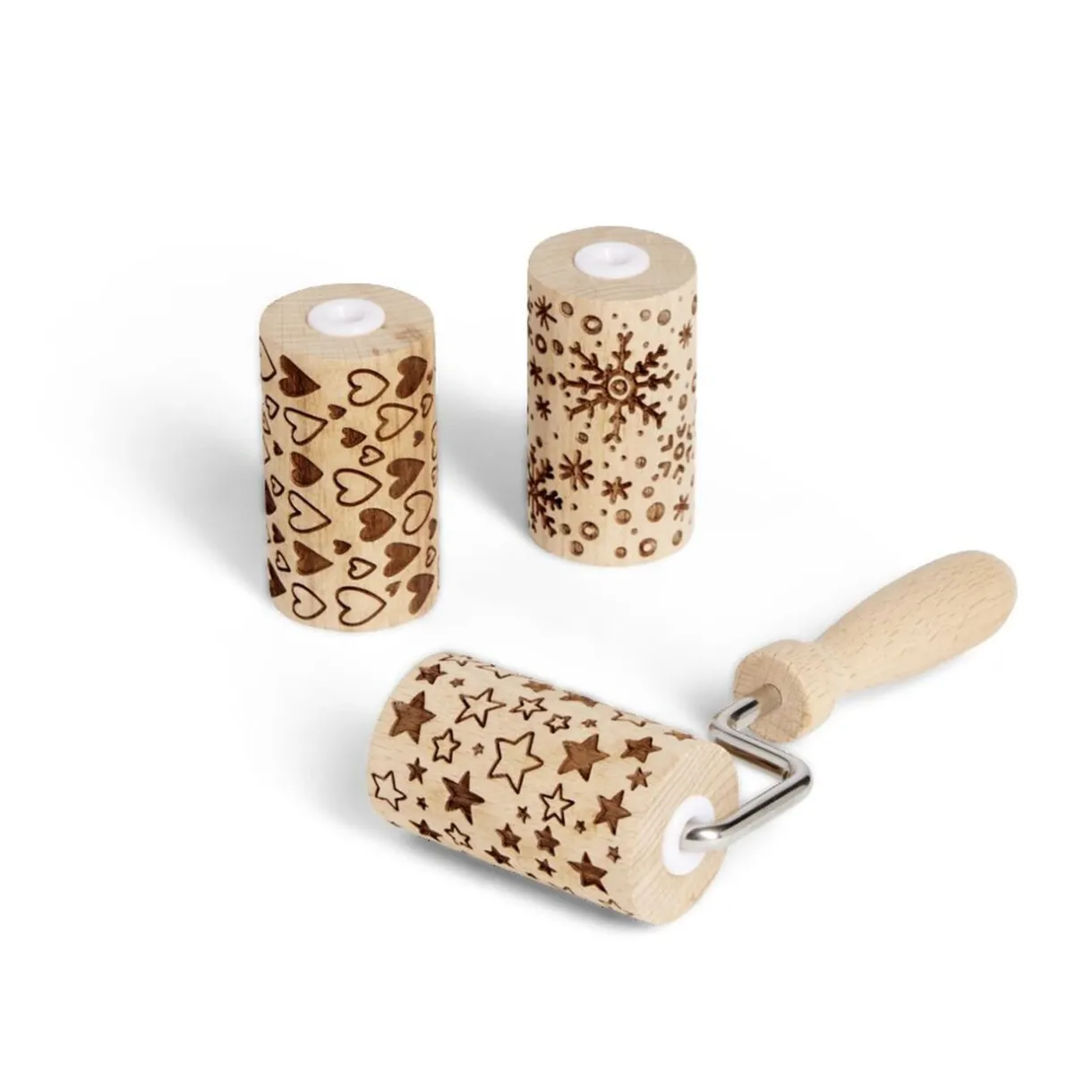 Gifi Lot de 3 mini rouleaux à pâtisserie en bois à motifs étoile/flocon/coeur Sale