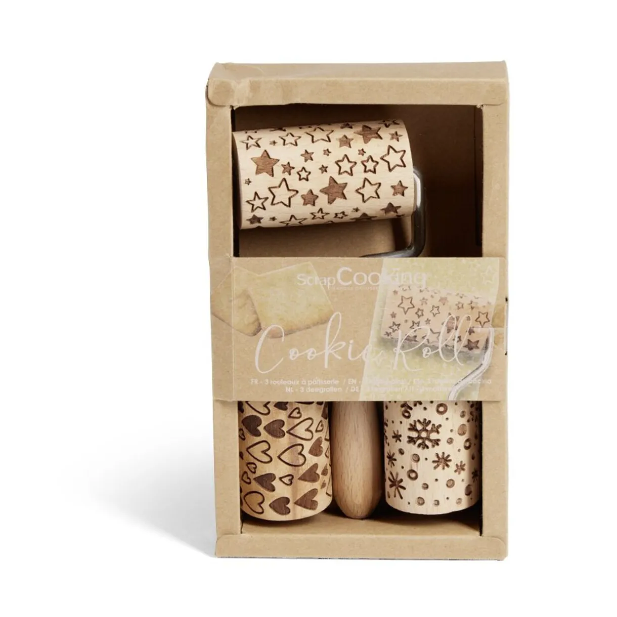 Gifi Lot de 3 mini rouleaux à pâtisserie en bois à motifs étoile/flocon/coeur Sale