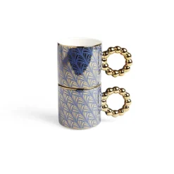 Gifi Lot de 2 mugs 30cl design chic bleu foncé et doré Discount