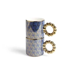 Gifi Lot de 2 mugs 30cl design chic bleu foncé et doré Discount
