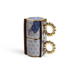 Gifi Lot de 2 mugs 30cl design chic bleu foncé et doré Discount