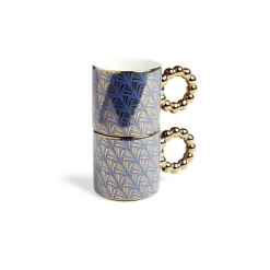Gifi Lot de 2 mugs 30cl design chic bleu foncé et doré Discount