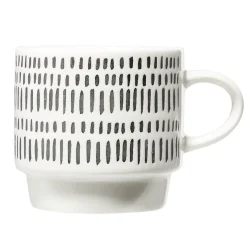 Gifi Lot de 4 tasses empilables 20cl porcelaine blanc et noir avec support métal Hot