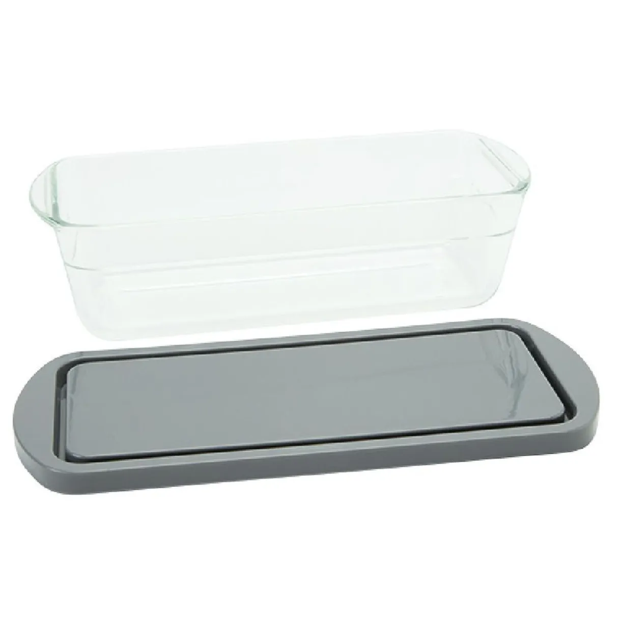 Gifi Moule à cake en verre avec couvercle gris Clearance